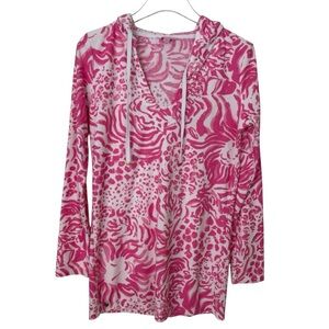 Lilly Pulitzer Megan 'Get Spotted' Tunic Hoodie Pink & White Terrycloth Cover Up